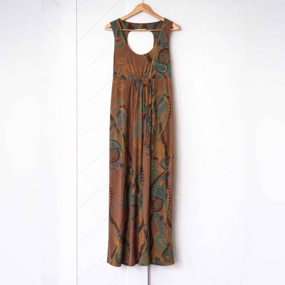 fresh produce Brown and Green Abstract Scoop-Back Maxi Dress